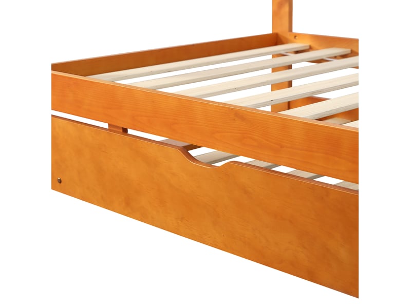  Lit gigogne 90x200 cm, couchage d'appoint gauchedroite, tête arrondie, en bois, naturel, sans matelas  - Conforama E