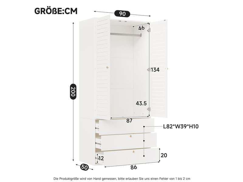  Armoire 2 portes 90x50x200 cm avec portes à lamelles, panneau de particules blanc chambre et dressing pour dressing  - Conforama C