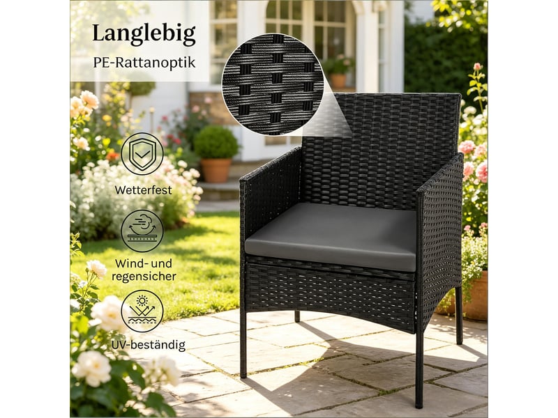  Salon de jardin,4 places 4 pièces avec table basse en verre,rotin pe,noir  - Conforama D
