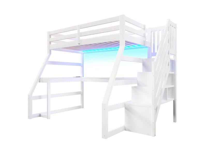 Lit mezzanine avec bureau 90 x 200 cm structure en bois bureau intégré éclairage led port usb finition blanche - Conforama A