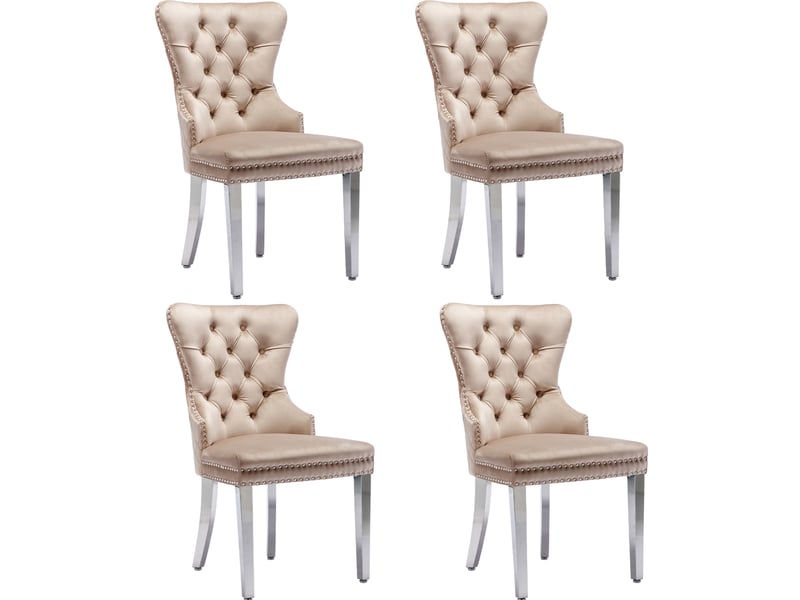  Chaise de salle à manger en velours beige avec clous décoratifs sur le dossier - lot de 4  - Conforama A