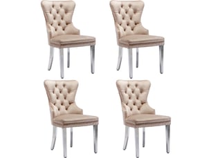 Chaise de salle à manger en velours beige avec clous décoratifs sur le dossier - lot de 4
