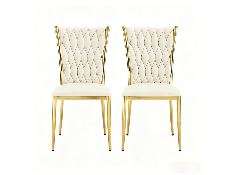  Chaises de salle à manger lot de 2 à dossier haut  - assise rembourrée en velours métal doré blanc crème  - Conforama A