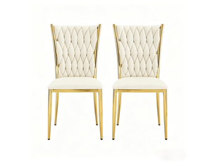 Chaises de salle à manger lot de 2 à dossier haut  - assise rembourrée en velours métal doré blanc crème