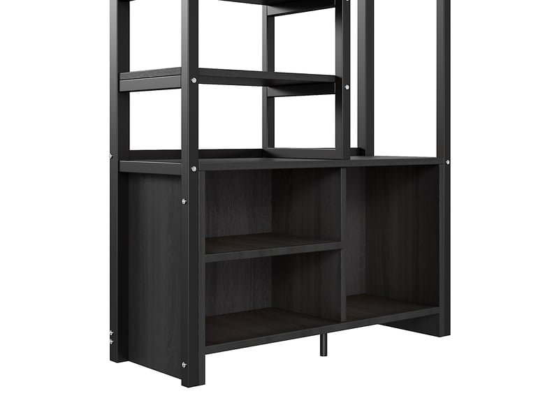  Lit mezzanine, lit simple avec bureau, prise, usb, étagères et échelle, 200x90 cm, sans matelas, noir  - Conforama E