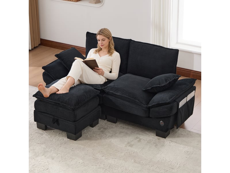 Canapé d'angle réversible fixe 2 places tissu noir - Conforama B