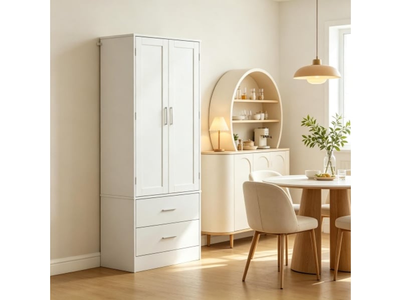  Buffet haut de cuisine avec 2 portes, 8 porte-épices, 2 tiroirs et étagères réglables – rangement pratique  - Conforama B