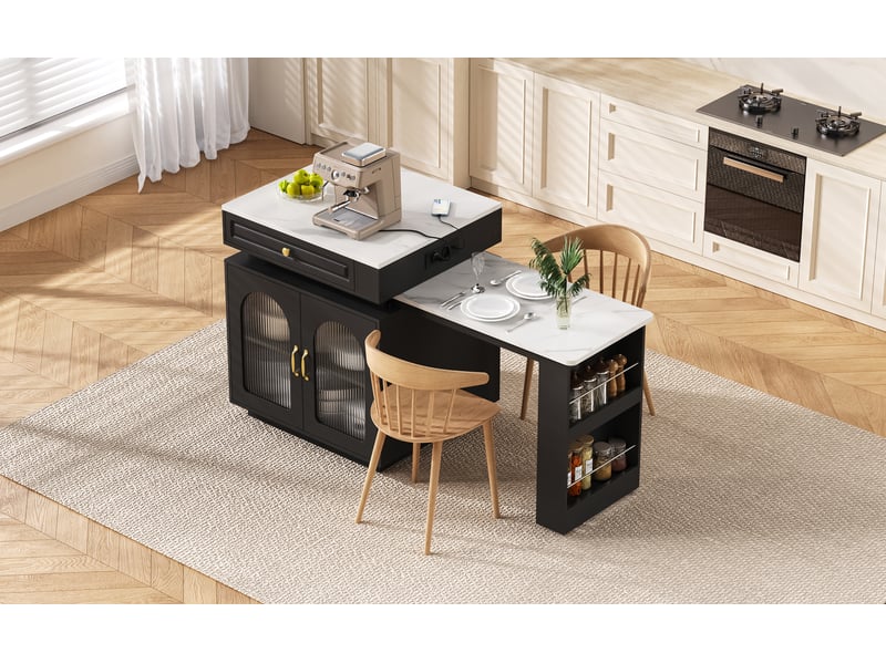  Table extensible 2 à 4 personnes avec led, rangement et roulettes pour cuisine 128×71×92 cm noire  - Conforama C