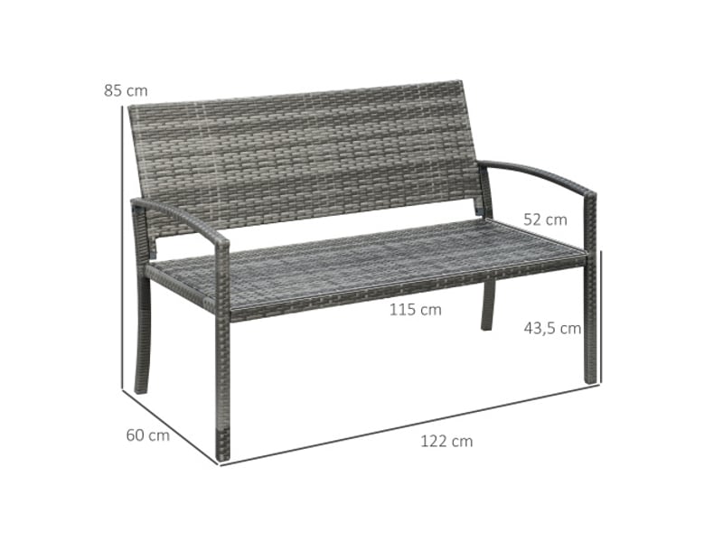  Banc de jardin 2 places gris, effet rotin, cadre acier, charge 320 kg, mobilier extérieur  - Conforama C