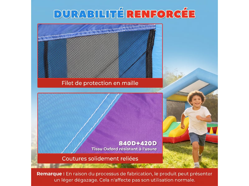 Château gonflable 4 en 1, aire de jeux avec souffleur, toboggan, piscine à balles, jeu de lancer d'anneaux, multicolore - Conforama E