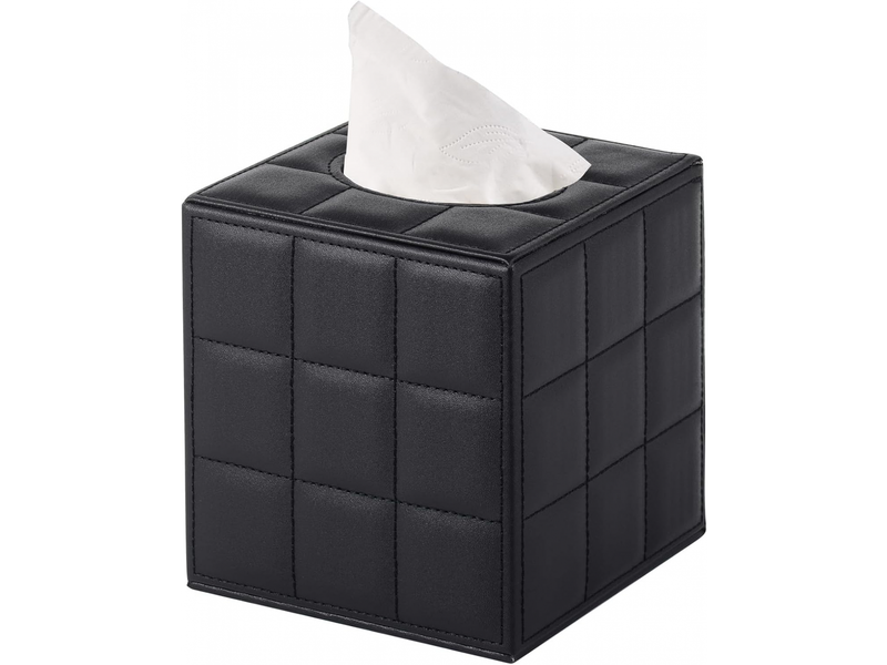 Étui carré en cuir pour boîte à mouchoirs - avec fond magnétique, pour la maison et le bureau - 1 pièce, 16×14×14cm (grille noire)  - Conforama A