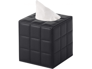 Étui carré en cuir pour boîte à mouchoirs - avec fond magnétique, pour la maison et le bureau - 1 pièce, 16×14×14cm (grille noire)