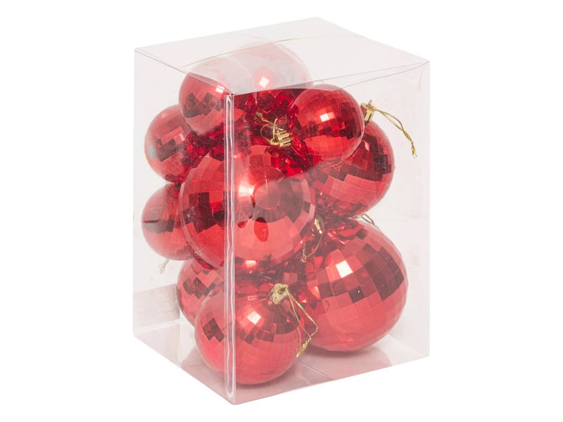  Lot de 14 boules de noël effet miroir 22cm rouge  - Conforama A