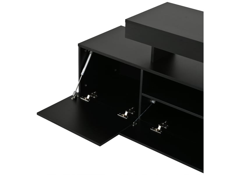  Meuble tv noir avec led, 3 portes abattantes, façade brillante, téléviseur 85 pouces maximum  - Conforama E