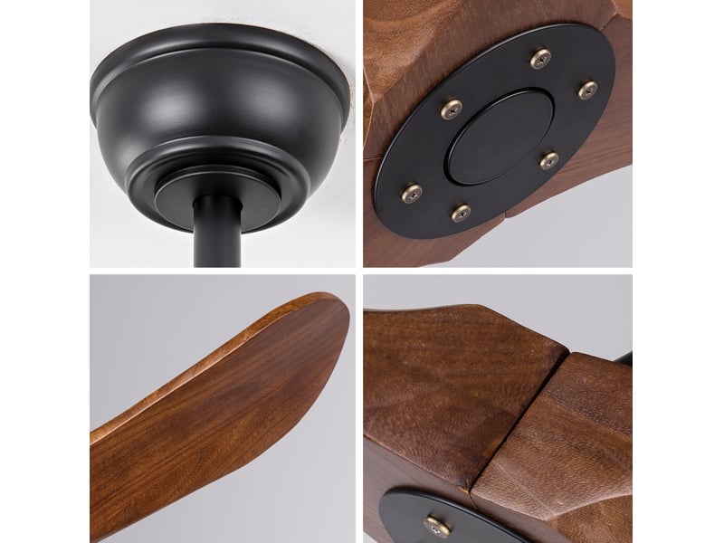  Ventilateur de plafond 107x107x32 cm à 3 pales bois et métal noir et noyer foncé  - Conforama D