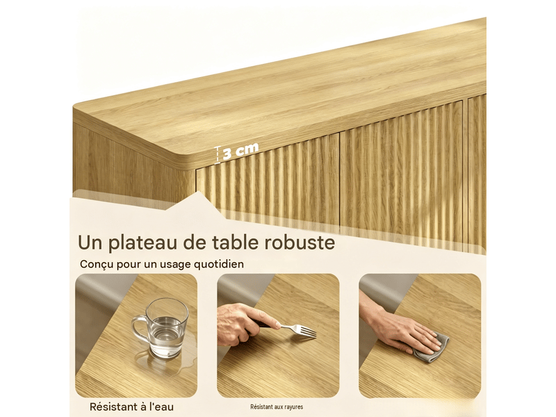 Buffet 4 portes push-to-open en mdf coloris chêne 147 x 40 x 77 cm - Conforama D