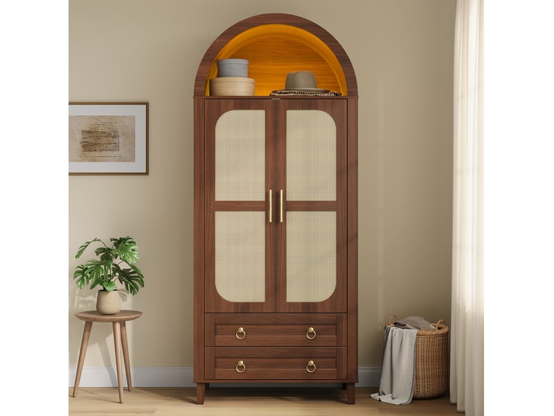  Armoire 2 portes 76x50x184 cm éclairage led mdf et panneau de particules couleur marron, design simple  - Conforama B