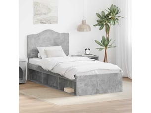 Lit adulte, lit simple, cadre de lit avec tête de lit béton 90x200cm pin massif cf2018