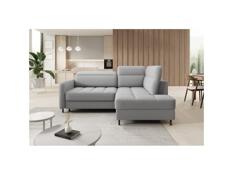  Canapé d'angle droit convertible barnea 208 cm gris chiné avec rangement  - Conforama E