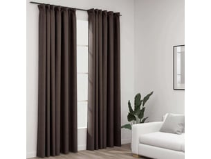 Lot de 2 rideaux occultants, rideaux black-out aspect lin et crochets taupe 140x225cm cf44544