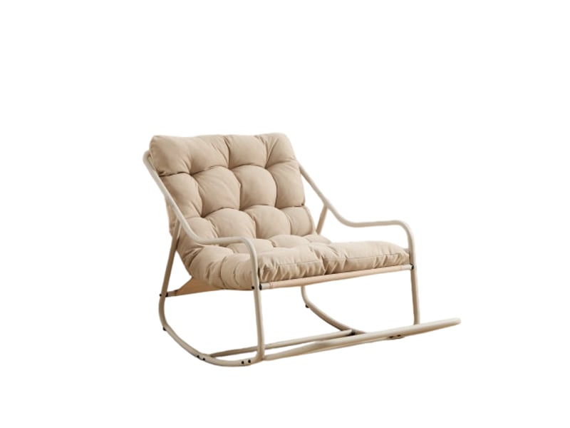 Fauteuil à bascule d’extérieur avec coussin épais et confortable, idéal pour salon, chambre et espace de lecture, structure beige avec coussin beige  - Conforama A