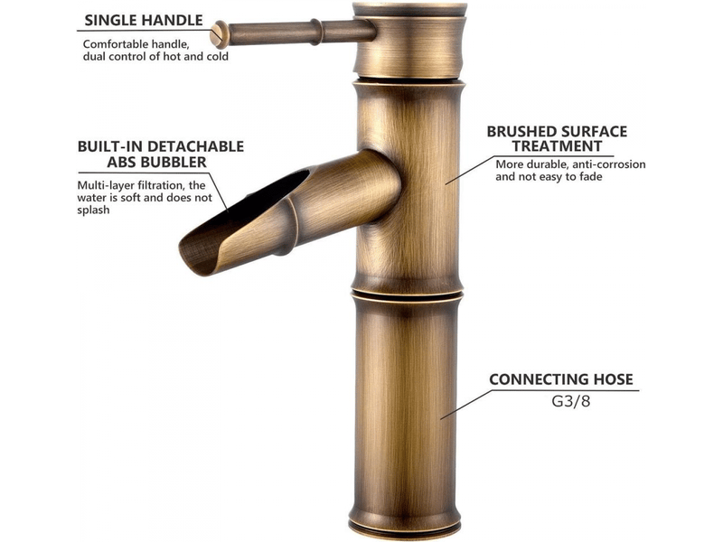  Robinet de salle de bain, chaud et froid, adapté aux lavabos de salle de bain, style bambou  - Conforama D