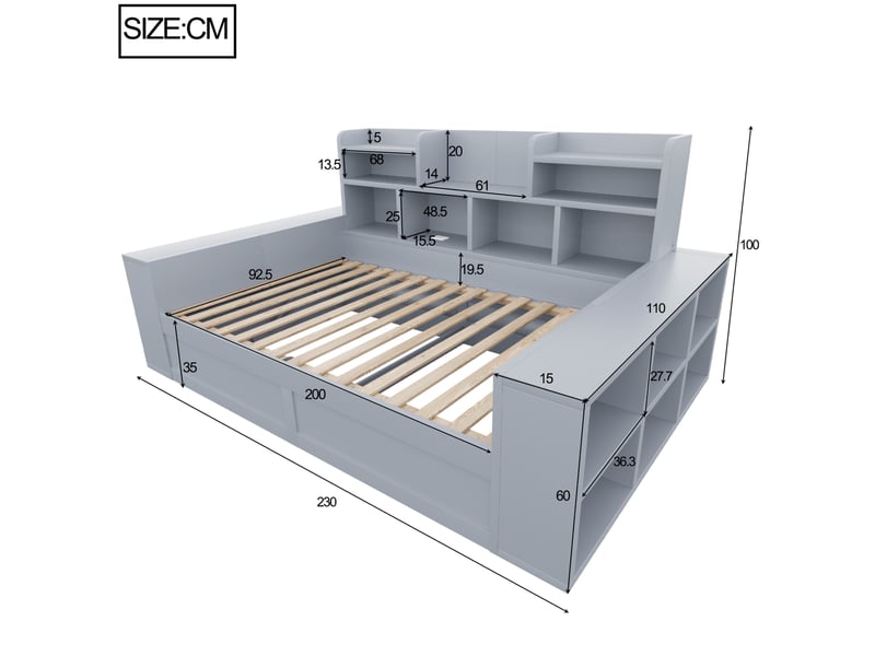  Canapé-lit multifonctionnel 90x200 cm avec rangement hydraulique, led et prises, mdf, coloris gris, vendu sans matelas  - Conforama C