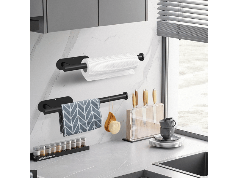 Porte-essuie-tout mural sous armoire pour essuie-tout de cuisine, barre autocollante, support, acier inoxydable sus304 13 pouces,noir - Conforama B