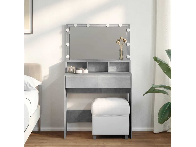 Coiffeuse, table de maquillage avec led gris béton 80x41x134,5 cm - Conforama B