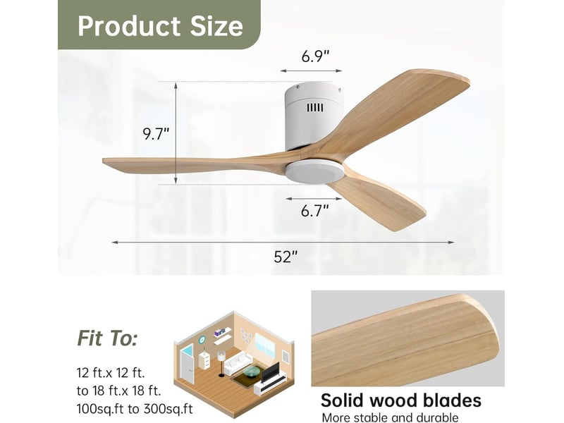 Ventilateur de plafond 132 cm, moteur dc réversible, télécommande, métalbois blanc  - Conforama C
