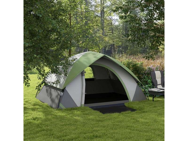  Tente dôme pour 2 personnes, légère, stable et imperméable, avec porte et fenêtre, sac de transport, gris et vert.  - Conforama D
