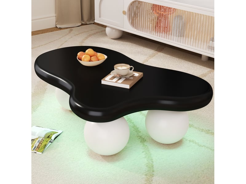 Table basse forme nuage 95x62,5x32 cm bande lumineuse, coins arrondis, gain de place, surface mate, mdf, noir et blanc - Conforama E