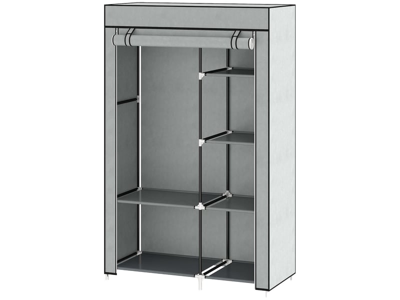  Armoire penderie 6 étagères 1 barre tissu non tissé acier gris clair 103x43x162,5 cm  - Conforama B