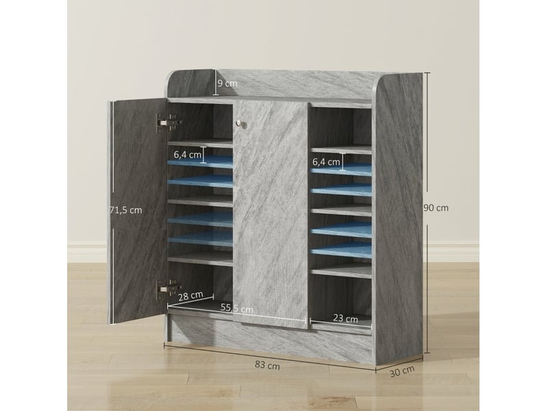  Meuble à chaussures 12 paires, 2 portes et 4 niches, 83 x 30 x 90 cm, gris  - Conforama C