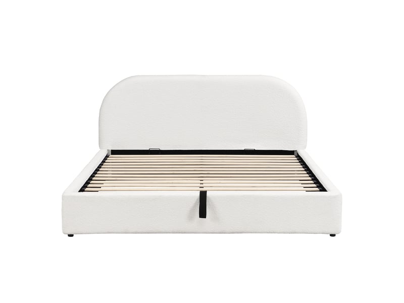 Lit coffre 160x200 cm en bouclé beige avec tête arrondie Fay Lum - Conforama R