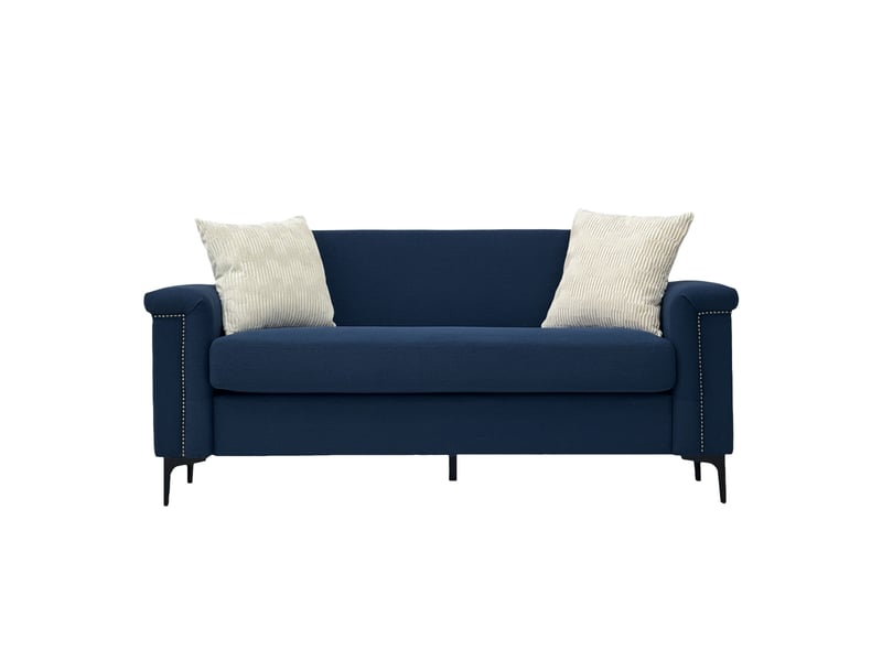  Canapé droit fixe 2 places bleu 172 cm en tissu polyester, style nordique, pieds métal, pour petit salon W3601S00007 - Conforama E