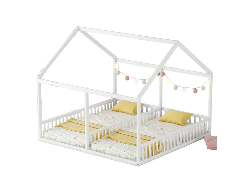  Modenvie lit enfant cabane double 90x200 cm - 2 couchages avec barrières - pour chambre d'enfant - blanc  - Conforama A