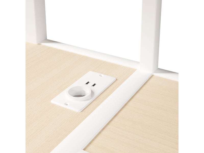  Lit mezzanine 90 x 200 cm surface de rangement tiroir panneau perforé table intégrée prise intégrée éclairage led structure métal blanc  - Conforama D