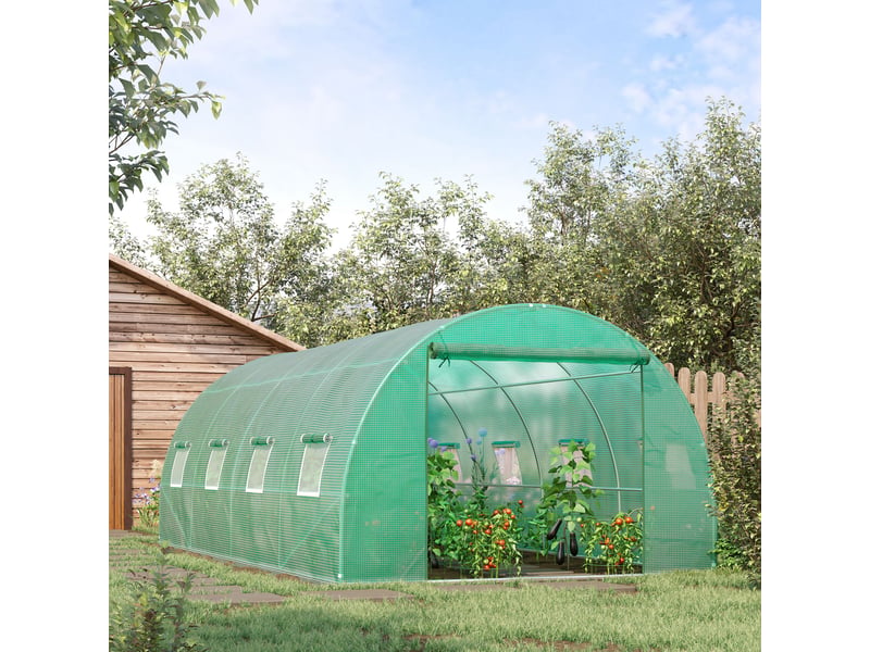  Serre en aluminium, serre de plain-pied, tunnel de culture, serre chaude, plastique, acier, vert  - Conforama D