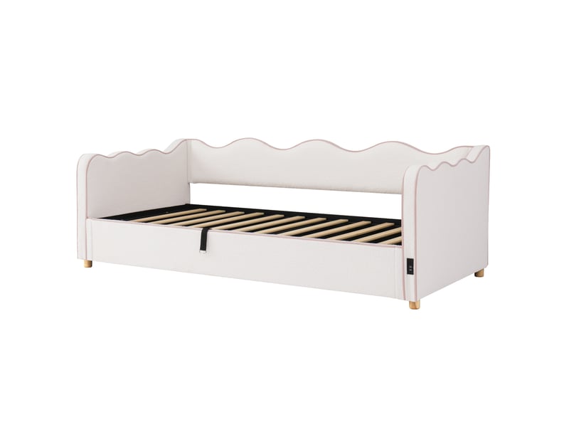  Lit enfant 90x200 cm rangement hydraulique, prise usb et type c en bouclé beige  - Conforama A