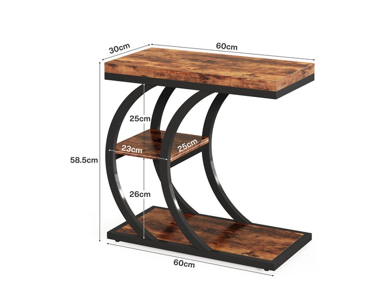 Tribesigns table d'appoint 3 niveaux 60 cm, table d'appoint design industriel en forme de c  - Conforama C