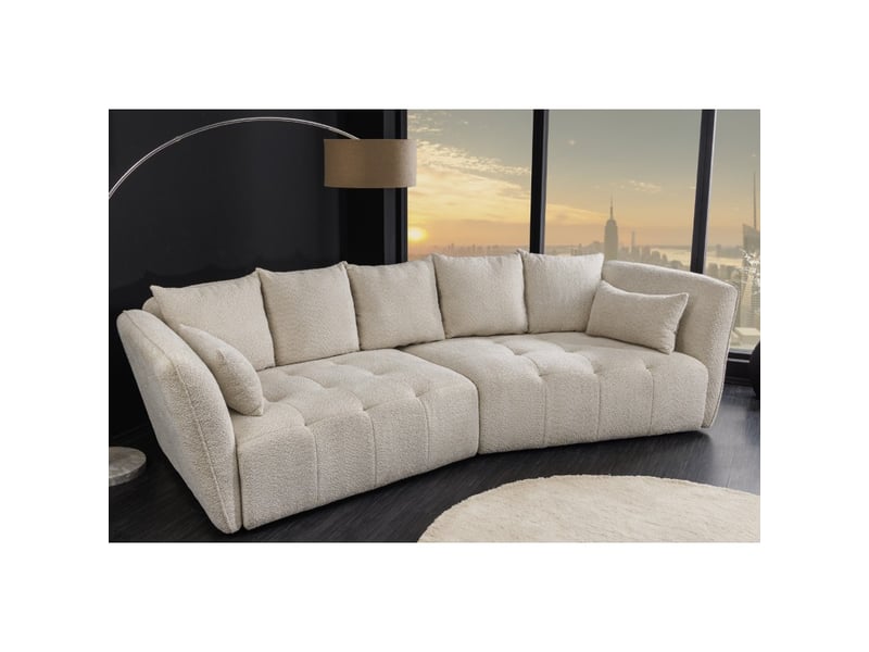  Canapé + pouf imperia blanc champagne capitonné – canapé modulable en tissu bouclette  - Conforama E