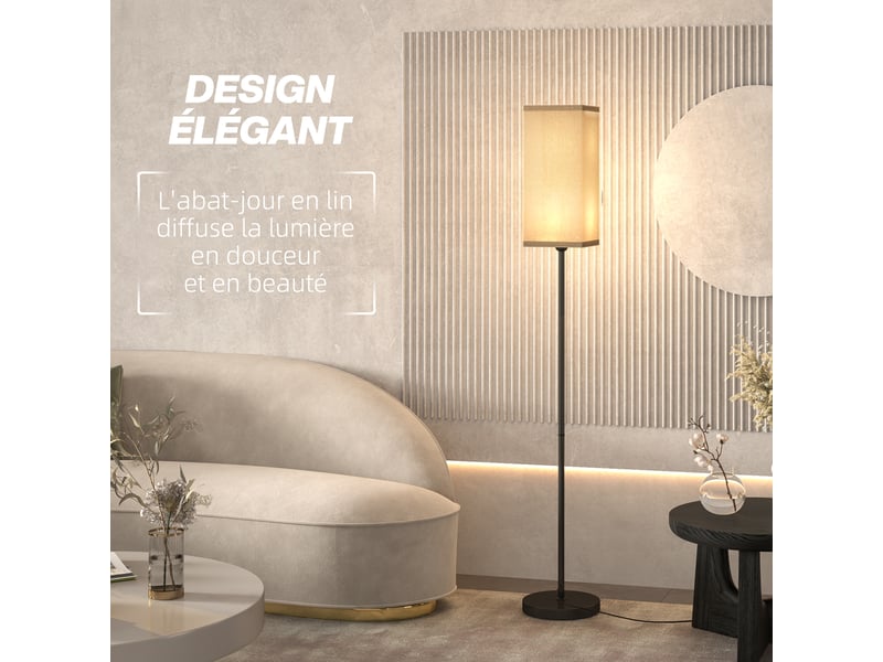  Lampadaire sur pied salon lampe salon sur pied avec abat-jour beige effet lin interrupteur à pied  noir 25 x 161,5 cm  - Conforama D