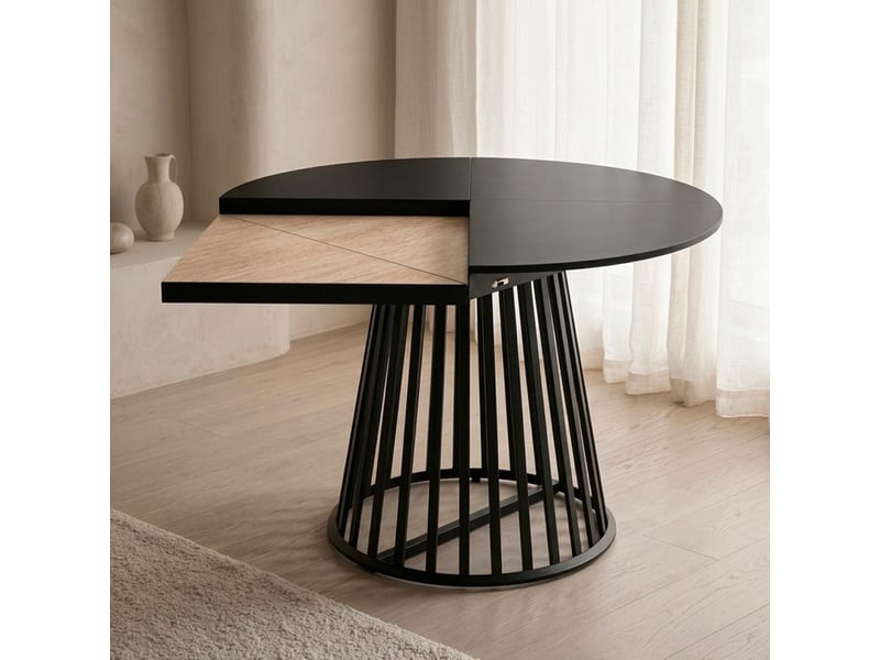 Table modulable ronde ou carrée flipflap 100cm noir ou effet travertin beige Flipflap - Conforama D