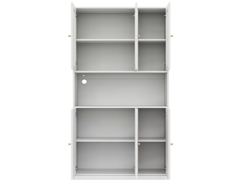  Bibliothèque avec vitrine vitrée 100×35×200 cm et éclairage led – meuble bibliothèque ouvert avec 3 portes, meuble à dossiers pour livres, blanc  - Conforama E