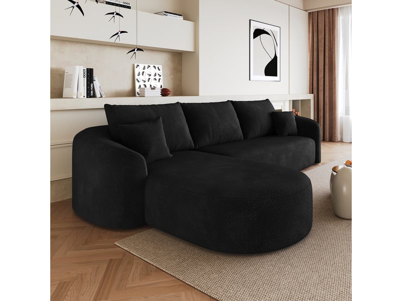 Canapé d'angle modulaire sans montage pour salon - structure souple en tissu chenille noir - Conforama C