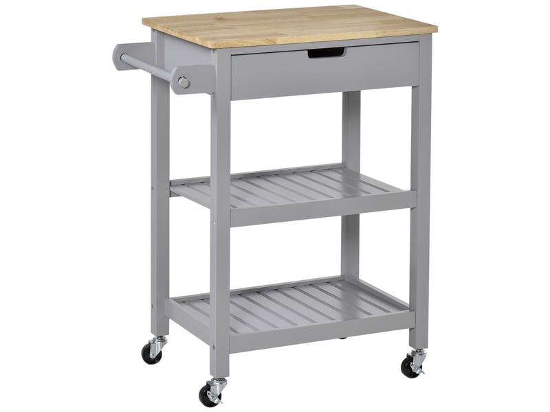 Desserte de service chariot de cuisine à roulettes 2 étagères - avec plan de travail en bois hévéa, 1 tiroir et - Conforama B
