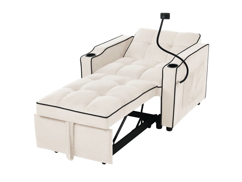  Canapé convertible 1 place en velours beige 83x167x76 cm WF228352353B - Conforama B
