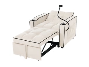 Canapé convertible 1 place en velours beige 83x167x76 cm