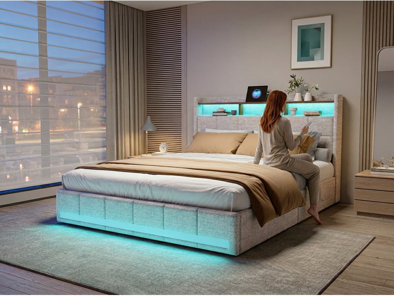  Lit 2 places 160 x 200 cm - cuir pu - led et usb  - Conforama E
